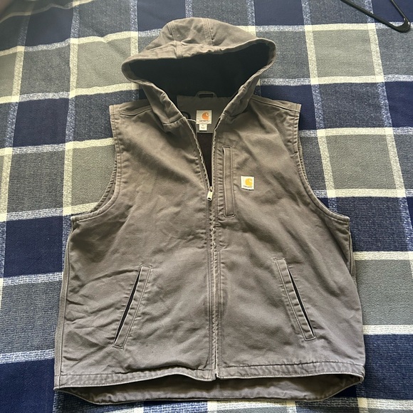 Carhartt Other - Men’s Carhartt Gray Canvas Hooded Flannel Vest